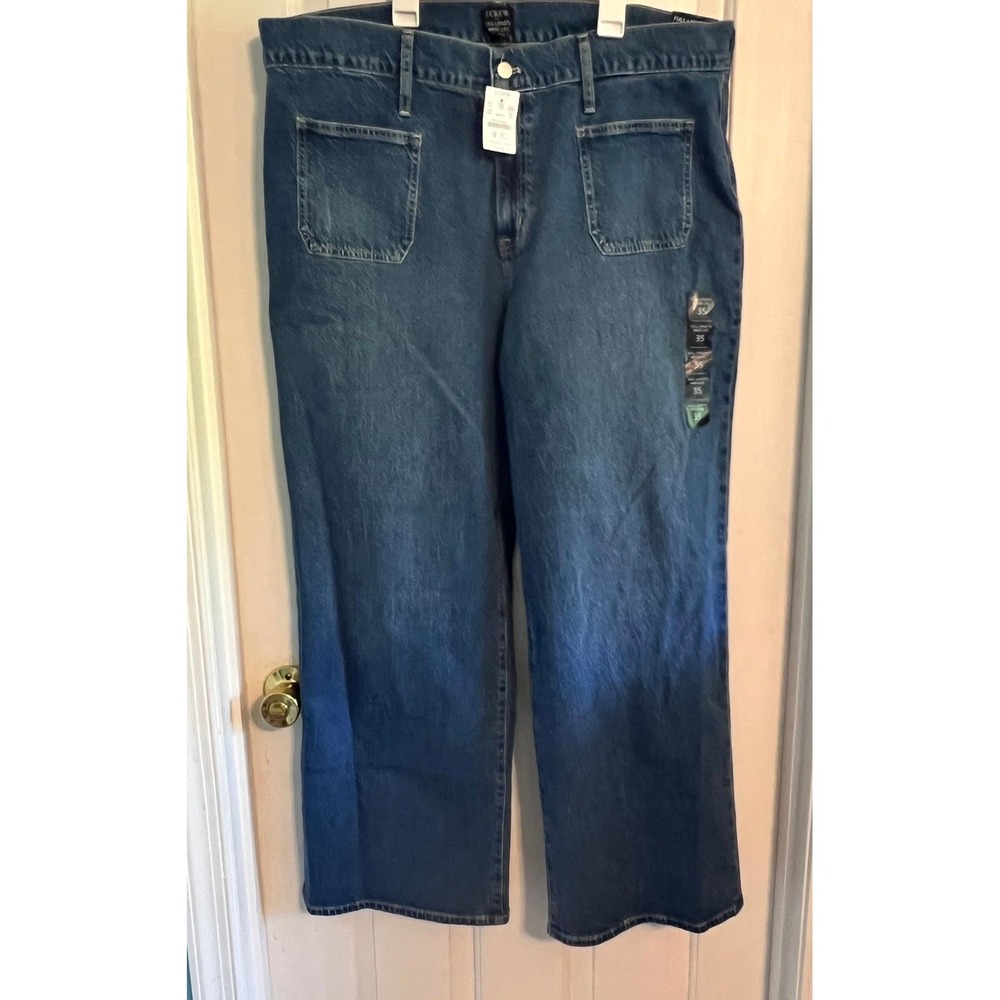 NWT JCrew Full Length Wide Leg Jeans Patch Pocket‎ Blue Denim Size 35 BY904 New